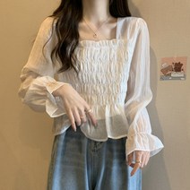 퍼프블라우스 스퀘어 쉬폰 여성블라우스 오프숄더 밑단셔링 오픈카라 칼라넥 넥케이프 시수루 스퀘어넥 블라우스