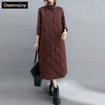 퀸앤조이 미녀77 하이넥 퀼팅 롱롱 원피스***판매자 SSK무역***