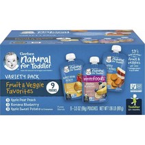 거버 버라이어티 팩 프루트 & 베지 페이보릿 9개입 어린이 스무디, 사과 + 배 + 복숭아, 바나나+ 블루베리, 사과 + 고구마 + 계피, 891g, 1개