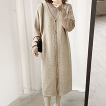 스피소 느리게걷기 여성 가을 겨울 니트 롱 패션 브이넥 조끼 베스트