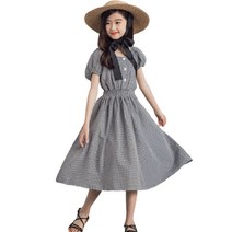 슈슈아리 블랙 깅엄 체크 원피스 주니어 초등학생옷