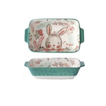 니치유 오븐용 북유럽 캐릭터 스타일 그라탕 수입 그릇 라자냐 오븐 그릇, 토끼, 22.5cm*12.5cm*4.5cm 400ml