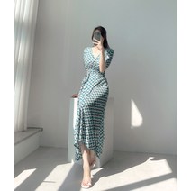 러블리아미에 / 아미에 /체인 브이넥 맥시 롱 랩 저지 반팔 원피스