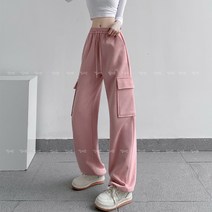 일이오 여성 일자핏 조거 스타일 와이드 카고 밴딩 트레이닝 팬츠