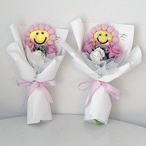 어나더플레르 조화 스마일 인형 비누 미니 꽃다발, 핑크 핑크