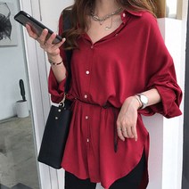 정장 블라우스 허리끈 포인트 루즈핏 셔츠 레드 LD-149