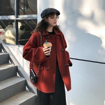 Mao 한국어 스타일 느슨한 짧은 모직 코트 작은 자른 버클 코트 가을 겨울 햅번 스타일 모직 코트