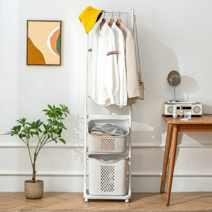 행거형 이동식빨래바구니 스윙2단 대용량, 화이트