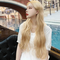 Prosekor 웨이브 롱헤어 인모 전체가발 아이돌가발 금발/흑발 8색상, 화이트, 1개