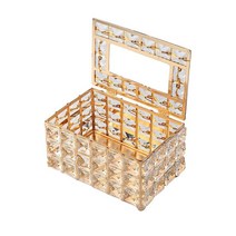 룸 침실 주최자를위한 우아한 크리스탈 티슈 박스 커버 냅킨 홀더, 17x11x10cm, 수정과 철, 금
