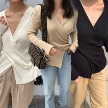 (주)니유컴퍼니 브이넥 꼬임 랩 크로스 슬림 니트