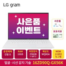 2022 LG전자 그램 16ZD90Q-GX56K (40.6cm 인텔12세대 앨더레이크 CPU NVMe 256GB 16GB), FreeDOS, 16GB, 1256GB, 코어 i5, 화이트