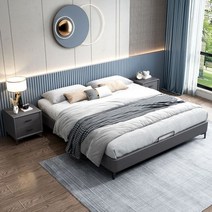 . 나무 고급 일본식 다다미 가죽 침대 매우 심플한 모던 플로어 리브 침대 프레임 헤드 보드 침대 선반 낮은 침대, 2000 2200 + 프레임 구조, 짙은 회색 원목