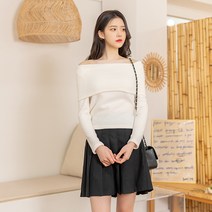 클로랑 라네 보송 세로 골지 오프숄더 한쪽트임 니트 티셔츠 국내제작스웨터