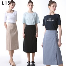 리스트 리스트 랩 프론트 린넨 코튼 미디 스커트