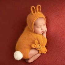 아기 모자 토끼 니트 동물 의상 인형 세트 신생아 50일 사진 셀프촬영 스튜디오소품 토끼띠