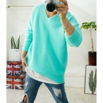 파스텔 컬러 부들부들 브이넥 앙고라니트 오버핏 커플니트