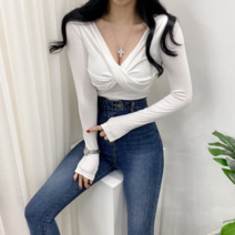 나비 랩 셔링 긴팔 티셔츠