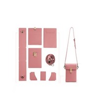 남녀공용 천연 소 가죽 미니 핸드폰 소지품 가방 만들기 DIY 키트 커플템, 핑크(DIY), 1개