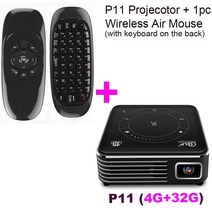 Smartldea P11 포켓 4K 3D 프로젝터 android9.0 2.4G 5G wifi BT5.0 홈 proyector 4G RAM 32G ROM 옵션 HD 비디오 게임 비머, 03 4G 32G and air mouse
