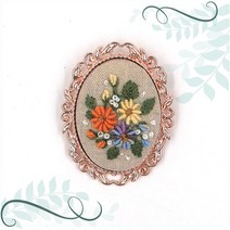 토이앤스티치/월계수/타원/브로치/로즈골드/프랑스자수/반제품/당일발송, CF159-월계수타원브로치-로즈골드