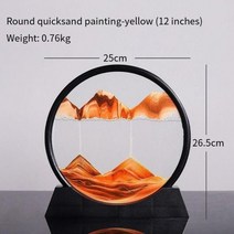 샌드아트 모래 시계 모래멍 무드멍 3D 분위기 인테리어 오브제 시계 5712 인치 아트 페인팅 깊은 바다 풍경 흐르는 움직이는 예술 그림 사각형 둥근 유리 홈 장식, 12-inch Black-Yellow