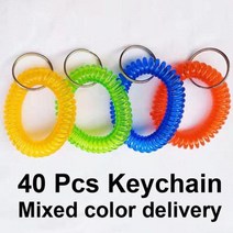 40 Pcs 플라스틱 봄 손 반지 플레이트 코일 사우나 키 카드 버클 학교 스토리지 룸 Stretchable 나선형 손목 체인, [01] Random send colors