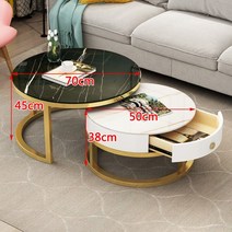 북유럽 거실 테이블 세라믹 원형 티테이블 소파 마블 대리석 철제 벤스 골드 인테리어, 금테 70*50 (서랍장)