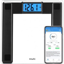 Vitafit 스마트 앱을 통한 249 5kg(550파운드) 초대형 디지털 체중 및 BMI 욕실 저울 2001년부터 전문적인 무게 8mm 강화 유리 스텝온 엑스트라 라지 블루 백라, 블랙.