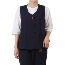 만덕몰 여름 여성 린넨 삼색 조각배색 조끼 바지 세트 개량 생활한복 절복 법복