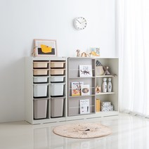 리바트 프렌즈아이 슬라이딩 전면책장+수납장 세트, 화이트책장+그레이