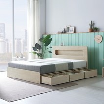 규수방 프리미엄 LED서랍형침대 핸드폰 충전 콘센트 내장 301모델, 302서랍형(화이트), 퀸, 독립스프링 화이트