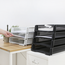 회사 사무실 오피스 데스크 계약서 공과금 지로 영수증 면장 A4용지 문서 서류 파일 블랙 그레이 적층 정리함 트레이 가로세로형, 세로 긴형 블랙