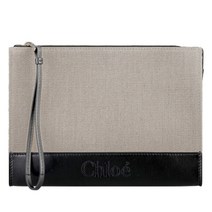끌로에 [명품]끌로에 23SS CHC23SP869J90 001 로고 린넨 가죽 클러치백 블랙 CHC23S P86 9J90001