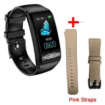 ECG PPG HRV 스마트 팔찌 남성용 손 ECG 텍스트 심전도 기록 심박수 스마트 밴드 방수 피트니스 팔찌, 08 Black Pink Straps