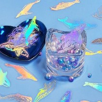 데코 다꾸 장식 반투명 PET 홀로그램 스티커 고래, 없음