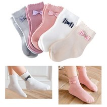 뿜뿜삭스 여아용 블링블링 체크 리본 양말 E20 5켤레 세트