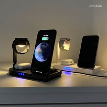 오하하 3in1 갤럭시 아이폰 애플 워치 에어팟 버즈 무선 충전기 거치대 15W, 삼성 갤럭시 딥 블랙