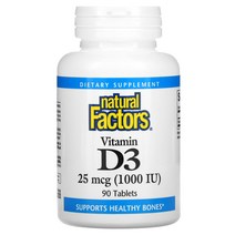 내추럴 팩터스 Natural Factors 비타민D3 25mcg(1 000IU) 90정, 1개
