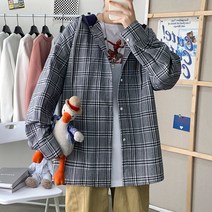 와이케이하우스 남성 셔츠 깡패 조폭 건달 남성복 루즈한 체크 후드 셔츠 학생 트렌드 심플 캐주얼 코트