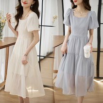 여름 패션 우아 순색 숙녀 원피스