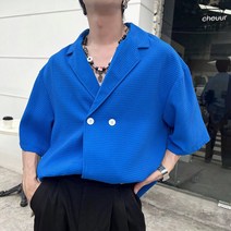 남성용 여름 와플 솔리드 컬러 캐주얼 반팔 블레이저
