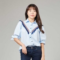 여성 여름 반팔 루즈핏 레이스 리본 카라 셔츠 블라우스
