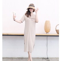 프린세스걸 헐리웃걸 베이지 루즈핏 롱 원피스/여름 면 반팔 나염