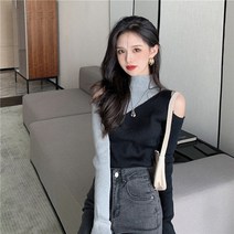 하트넥니트 초커니트 걸그룹 컷아웃 사선 보트넥 댄서 니트 여성용 스웨터 여성용 웨어