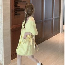 긴팔롱원피스 초 가을 스윗 라임 엘로우 코트 여성 프렌치 헵번풍 보여 화이트 작은 금단추 2385044343