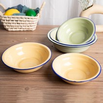두꺼운 빈티지 롤업 법랑대야 구식 법랑 밥그릇 국대야, 1개, Green_18 cm