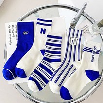 노이드비 남녀공용 학생 N로고 블루파랑 스포츠양말, 5컬러전세트