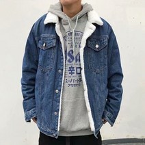 [해외] 오토바이 바이크 바이커 2021 남성 겨울 진 자켓 블루 카우보이 겉옷 따뜻한 데님 코트 새로운 남성 울 라이너 두꺼운 양털 데님 자켓 남성