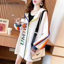 JUST FEEL!NG 하프 빅사이즈 후드 집업 맨투맨 여성 봄신상 루즈핏 집업코트 트렌드 여성집업 자켓 코트